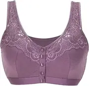 [ANMUR] Front Closure Mastectomy Bras for Women Wireless Soft Cup Cotton Post Surgery Bra with Prosthesis Breast Pocket (Color : Purple, Size : 100/44ABC)