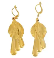 Gold Tone Leaf Dangle Drop Pierced Earrings Leverback Italy Vintage 2.5"
