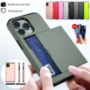 Heavy Duty Case For iPhone 16 15 14 13 12 11 Armor Wallet Slide Card Slot Cover