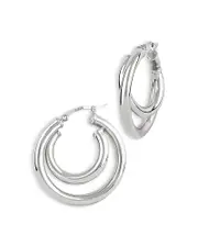 Bloomingdale's Fine Collection Polished Double Tube Hoop Earrings in Sterling Silver