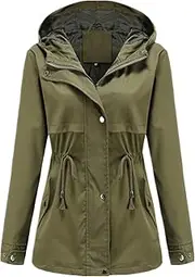 [LOEBKE] Women's Windbreaker Jacket, Travel Windbreaker Jacket, Casual Jacket, Light Windproof Jacket(Military Green,S)