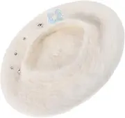 [TINEASUR] Fashionable Bow Beret for Women Imitation Faux Fur Warm Bucket Hat French Beret for Girls Artist's Hat White