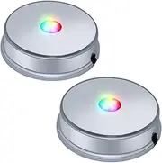 PHOSOK LED Silver Display Base- Crystal Glass Art Statue Merchandise Display Stand- Multicolor Changing Light Display Stand Powered by 3 AAA Batteries （Pack of 2）