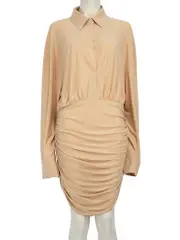 Beige Drape Detail Knee-length Dress