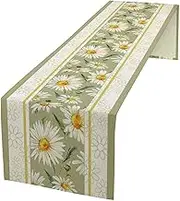 Daisy Flower Table Runner, Summer Watercolor Plants Floral Spring Garden Table Cover for Farmhouse Kitchen Dining Room Party Picnic Table Decor, 13x36inch