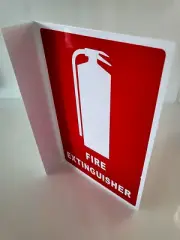 Right Angle Fire Extinguisher Location Sign 150mm x 220mm x 40mm. Safety. New.