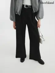 River Island Black Belted Wide Leg Trousers (H15969) | $113