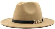 [Generic] Womens Sun hat Autumn Winter Women's Cap Hats for Men Fedoras Black Buckle Strap Bowler Hat Sun Felt Hat Fashion (Color : Red) (Camel)