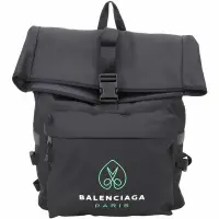 在飛比找Yahoo奇摩購物中心優惠-BALENCIAGA 字母印花內筆電夾層單釦帆布後背包(黑色