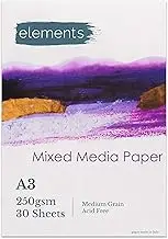 Elements A3 Mixed Media Book Glue Bound Artist Paper Pads, Cold Pressed (250gsm), Acid-Free, 30 Sheets for Painting, Drawing, Sketching A3