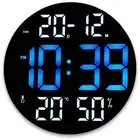 Sylvie Day Date Temp Humidity USB LED Wall & Desk Clock, Blue, 30cm