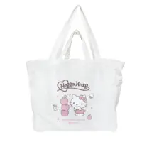 在飛比找momo購物網優惠-【小禮堂】Hello Kitty 摺疊帆布肩背袋 - 米蘋果