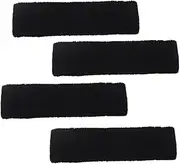 Generic 4 Pcs Cotton Headbands Sweat Absorbing Sports Headbands Moisture Wicking Athletic Cloth Hair Bands for Women Men (Black)