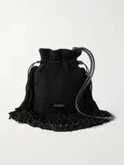 [Aquazzura] Aquazzura - Gytane Mini Leather-trimmed Fringed Suede Pouch - Black - One size One size Black
