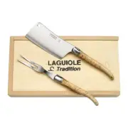 Laguiole France Cheese Knife & Fork Set in Pinewood Gift Box (Birchwood)