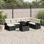9 Piece Garden Sofa Set with Cushions, Black PE Rattan, Adjustable Table, Modular Design, UV-Resistant Outdoor Furniture for Patio or Yard, 62/85 x 62 cm Seating