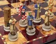 Medieval Times Crusade Arabian vs Christian Chess Set W/ 18" Cherry Color Board