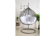 Egg Chair Hanging- Grey Basket & White Cushion