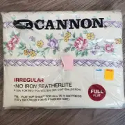 Vtg Cannon Sheets No Iron Featherlite Full Flat Top Floral Print Irregular