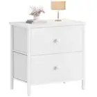 White Nightstand 2 Drawer for Bedroom,Small Night Stand with Fabric Drawers E...