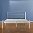 Zinus QuickLock Bed Frame Queen White Metal Base with Headboard