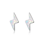 Sterling Silver White Opal Lightning Bolt Stud Hypoallergenic Earrings
