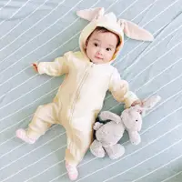 在飛比找蝦皮購物優惠-嬰兒連體衣包屁衣 女寶寶男寶寶新生兒兔子耳朵純棉春秋裝 0岁