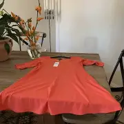 Eileen Fisher Red Lory Viscose Jersey Scoop Neck Elbow Sleeve Tunic Size M/M