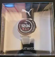 Puma White Tone White Silicone Touchscreen HR SmartWatch 44mm PT9102 SEALED (K)