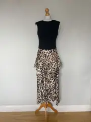 AX Paris 2 in 1 Double Frill Split Midi Dress - Leopard Size 10