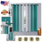Elegant Ombre Grommet Curtains – Light Blocking Teal Gradient Drapes, 2 Panels