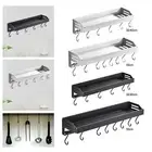 Bathroom Floating Shelves with Hooks Multifunctional Wall Spice Rack Holder