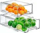 Stackable Fridge Organizer Bins with Pull Out Drawers - 2 Pack Set