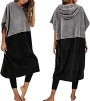 Sand Free Beach Towel, Quick Dry Microfiber Hooded Beach Towel (Grey Black, XL (Dress Length - 118cm))