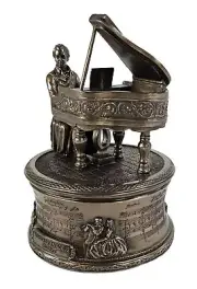 MOZART The Magic Flute Spinning Music Box Playing Piano Statue Bronze Color