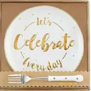 Mud pie "Let's Celebrate Everyday" 8 inch round dessert plate set