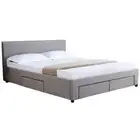 Design Square Fabric Double Bed Frame Headboard With Storage Drawers - Grey