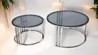 Large Size 2 Pcs Rounded Black Glass Coffee Table set