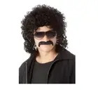 Wig 1980's Black Man Perm And Moustache Mens Costume Wig Set - By Allaura
