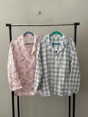 Lot of 2 Charter Club Sz XXL Long Sleeves Notch Satin Flannel Pajama Top Bundle