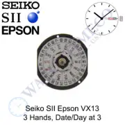Genuine Seiko SII Epson VX13 Watch Movement Japan 3 Hands, Date/Day at 3