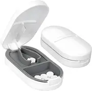 DGMI Tablet Divider, Tablet Divider for All Tablets, 2-in-1 Tablet Cutter & Storage Compartment and Blades, Portable Tablet Cutter for Small and Large Pills, Pill Cutter (White)