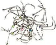 [Healeved] 30Pcs Stainless Steel Nose Rings with Rhinestones Hypoallergenic Piercing Jewelry for Men and Women Random Color Nose Studs and Gems for Parties and Banquets