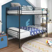 Black Twin over Twin Bunk Bed Metal Frame w/Stable Ladder for Adults Kids Teens