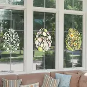 Dayker Spring Flower Window Clings, Large Easter Eggs Static Sticker, Anti-Collision Double-Side Bunny Rabbit Decals, Reusable PVC Garden Glass Stickers for School Home Office Decor，