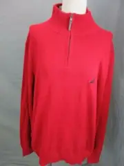 NWT NAUTICA SIZE L MENS RED LONG SLEEVE 100%COTTON HALF-ZIP PULLOVER JUMPER T783