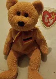 Ty Beanie Baby Germania Bear Error with tags. Retired, born 1990, back tag 1999