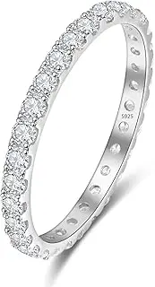 [AVECON] 925 Sterling Silver Cubic Zirconia Stackable Wedding Bands Eternity Ring for Women Size 5-9