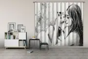 3D Beautiful Sketch Girl Cat NAO032 Photo Curtain Printing Fabric Window Fay