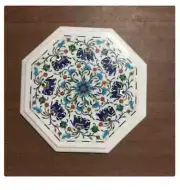 17'' white antique Marble Center corner Table Top Inlay blue lapis elephant wall